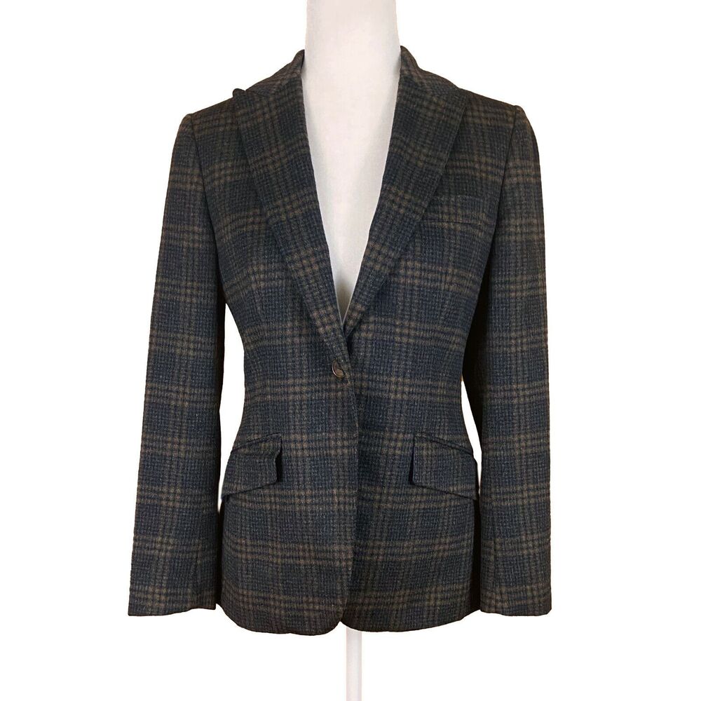 Belvest per Donna Lewis Women's 1-Button Blazer IT 42 US 6 Brown Plaid Cashmere